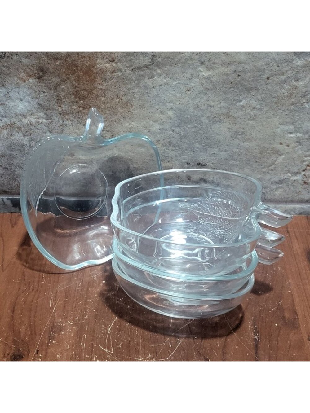Vintage KIG Indonesia Apple Shaped Clear Glass Bowls Set of 4